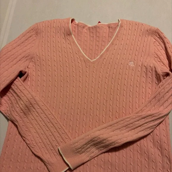 Ralph Lauren Soft Pink V-Neck Sweater - Picture 1 of 5
